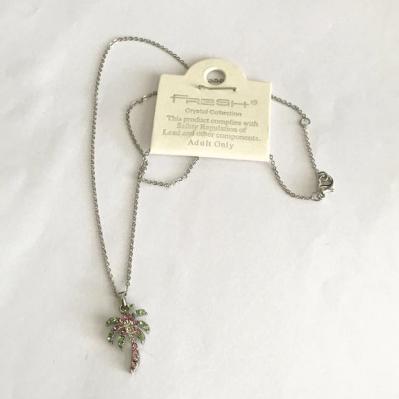 Palm Tree Necklace 18" Silver Rhodium Plated Coconut Island Beach Nautical - Picture 8 of 12